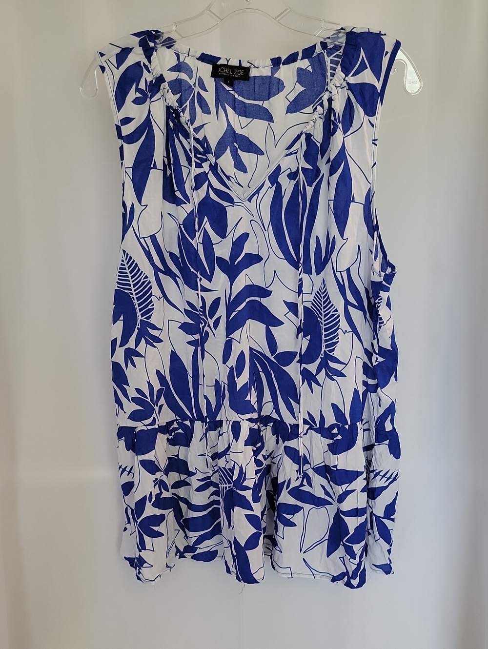 Rachel Zoe White Jumpsuit with Bold Blue Leaf Print
